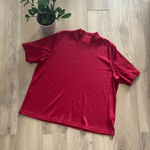 Mock Neck Short-Sleeve Cranberry Sweater - Picture 1 of 9